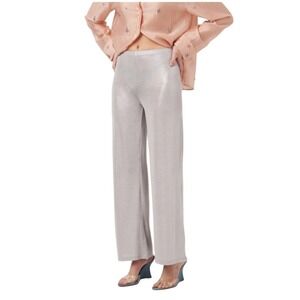 Zara Womens L Wide Leg Metallic Pants Silver‎ Casual Lounge Trousers